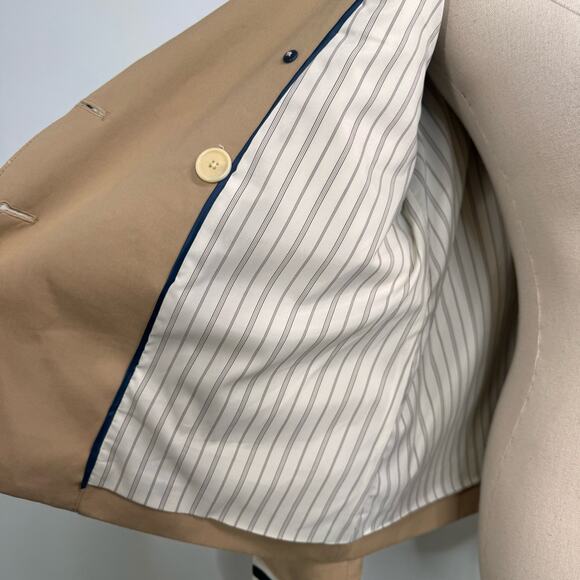 J. Crew Womens Crop Trench Coat Size 2 Tan Blue Nautical Preppy Jacket Stripes - Picture 11 of 16